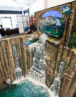 3D-Street-Art-Sprite-Man-Surfing-on-a-Waterfall-Image