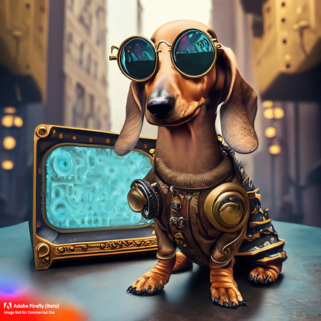 Firefly bad boy golden short haired young puppy dachshund with wrap around futuristic sunglasses han-3