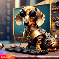 Firefly bad boy golden short haired young puppy dachshund with wrap around futuristic sunglasses han-2