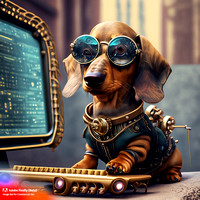 Firefly bad boy golden short haired young puppy dachshund with wrap around futuristic sunglasses han
