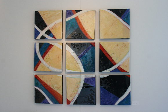 Ray of Light, 9 piece, 14" x 14" each acrylic, resin, glass on canvas