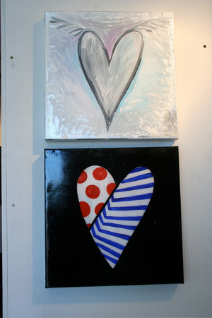 Angel/Abstract Hearts, 14" x 14" acrylic on canvas originals